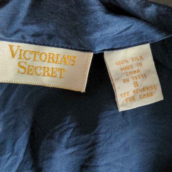 Victoria's Secret Gold Label Navy 100% Silk Mini Dress Criss Cross Slip - Picture 3 of 4